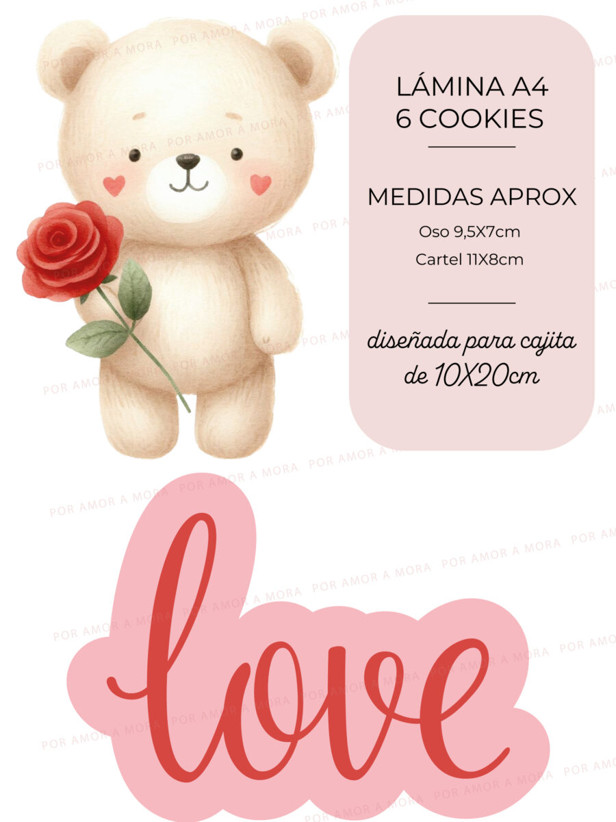 Lámina papel de arroz – Osito con Rosa