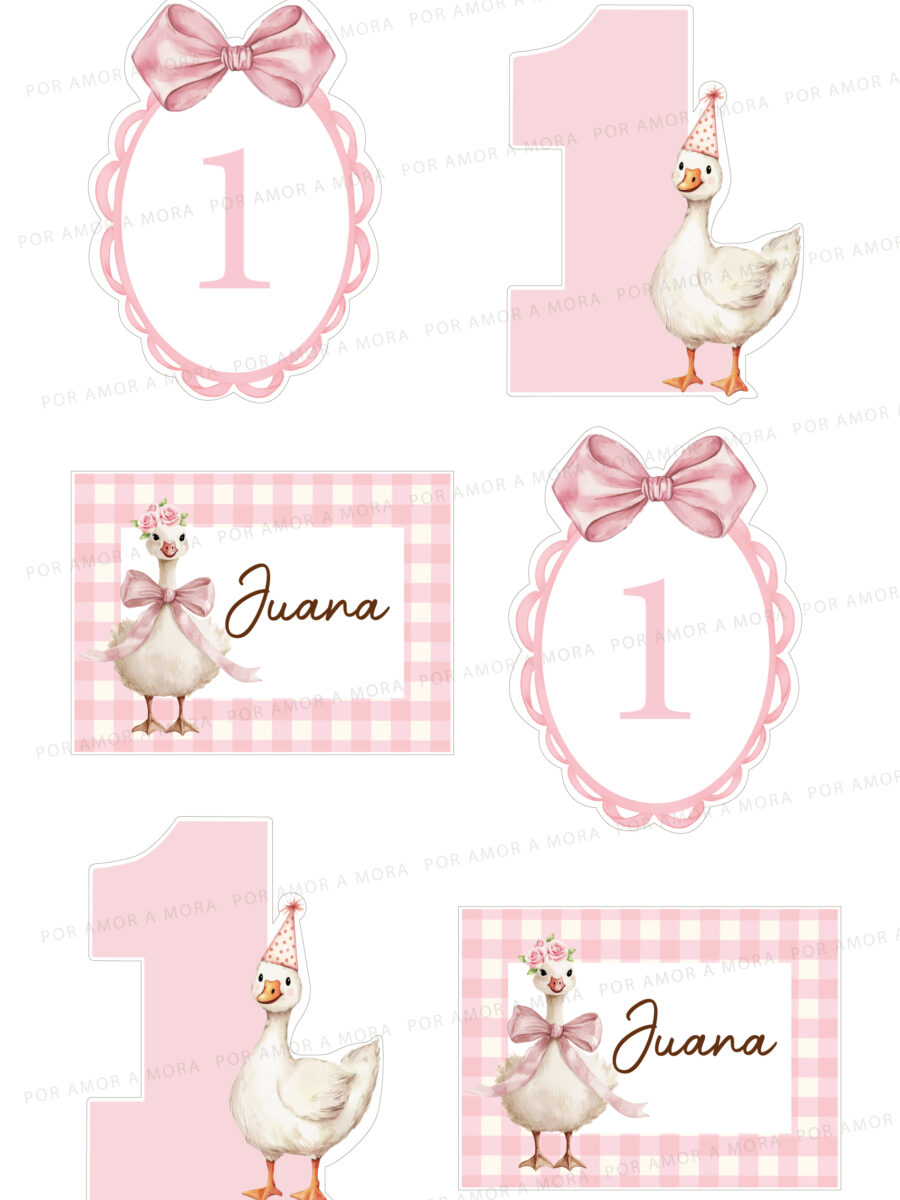 Lámina papel de arroz-Cookies Gansita Rosa-Texto y N° personalizable