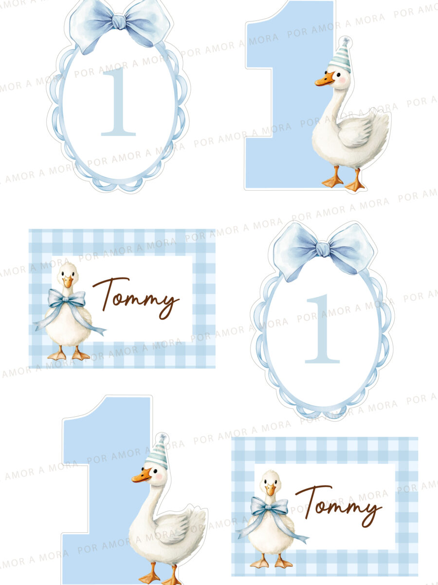 Lámina papel de arroz-Cookies Gansito Celeste-Texto y N° personalizable