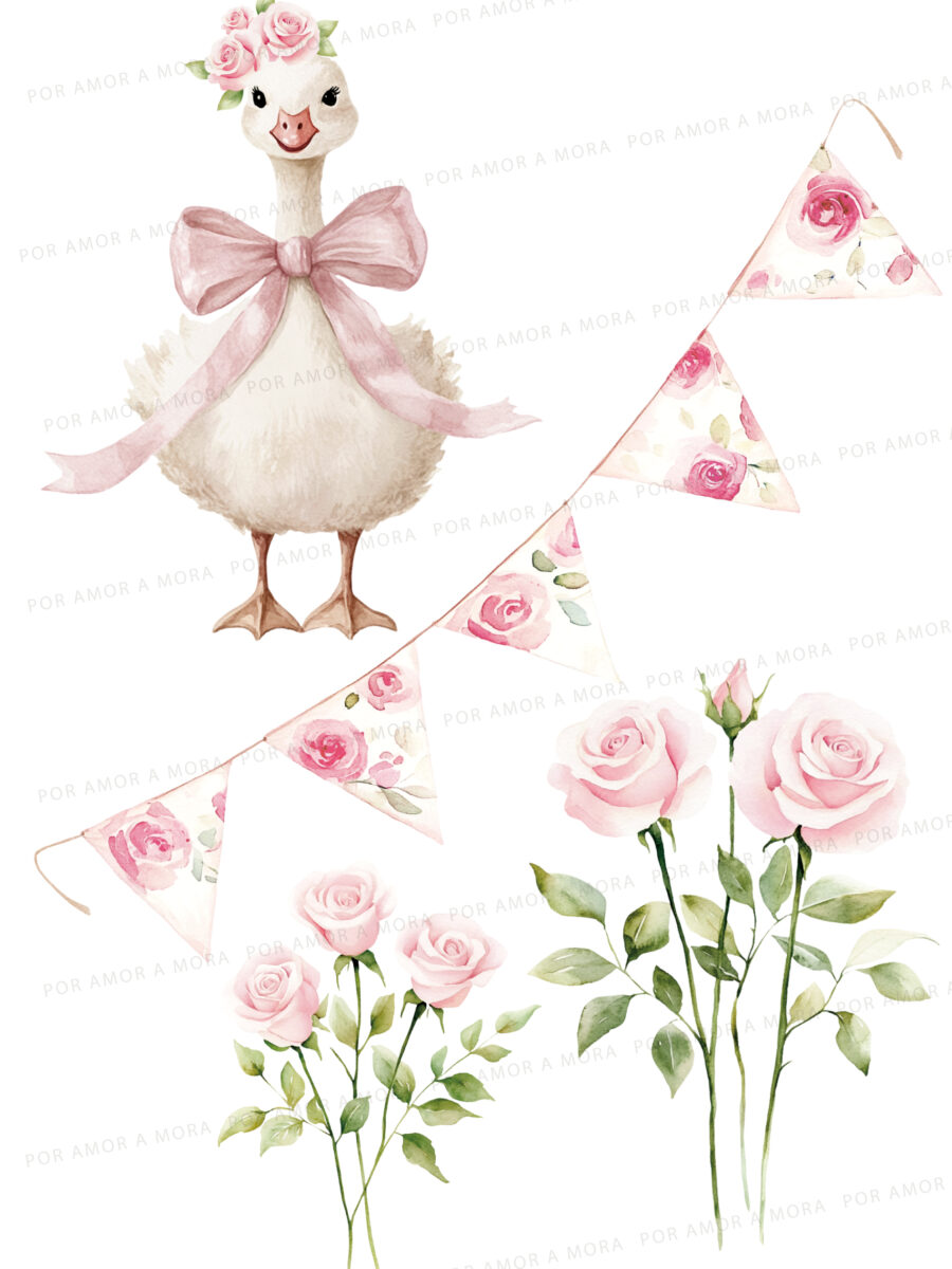 Láminas papel de arroz x2- Deco torta Gansita Rosa- Cartel con N° Personalizable